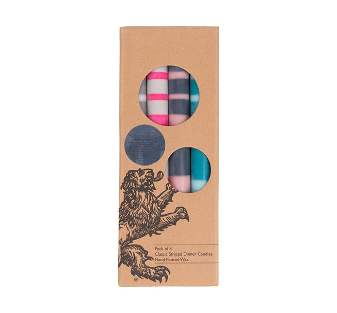 S/4 STRIPED Pinks, Blues & Greys Dinner Candles