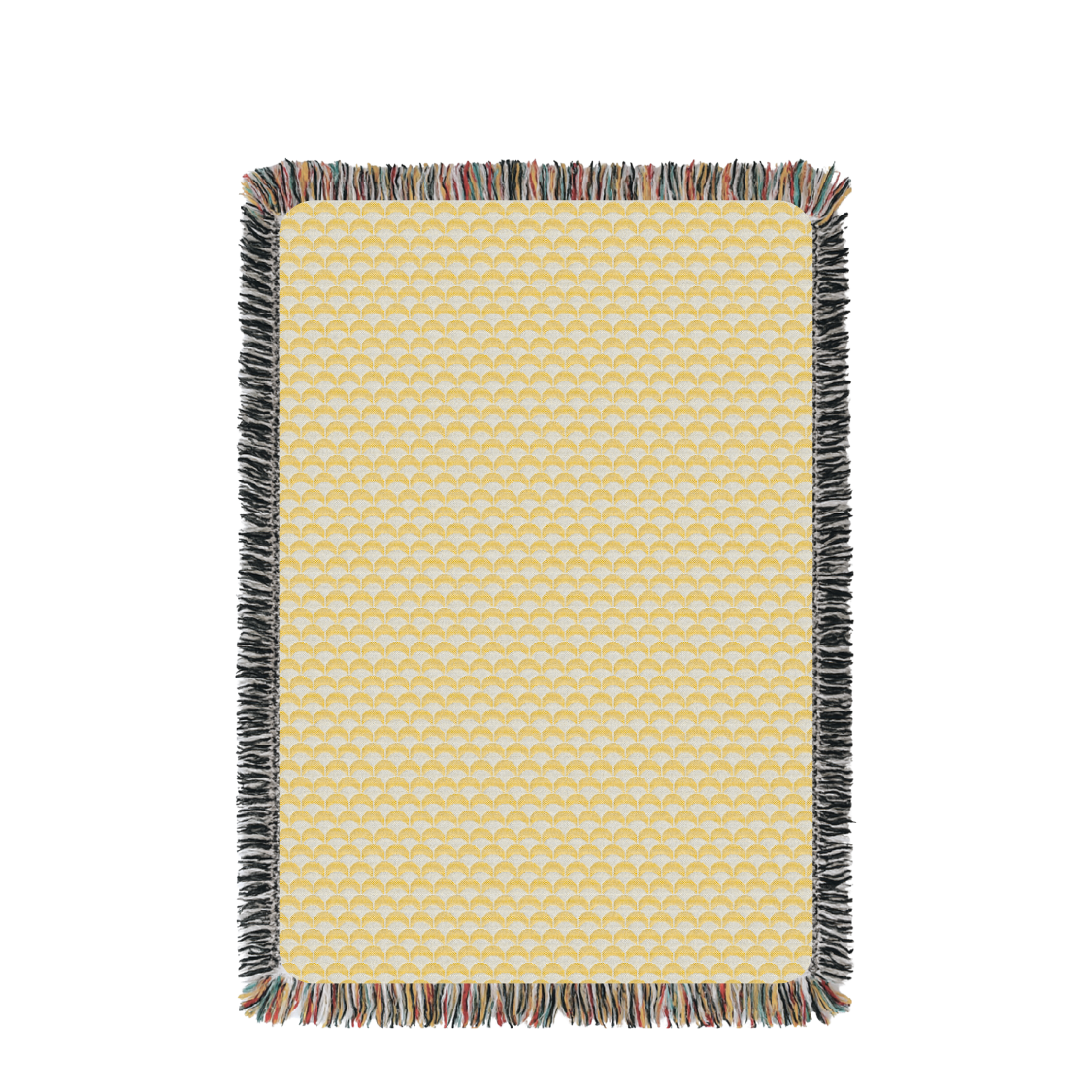 Full view of Sadie golden yellow scallop reversible woven throw blanket with fringe