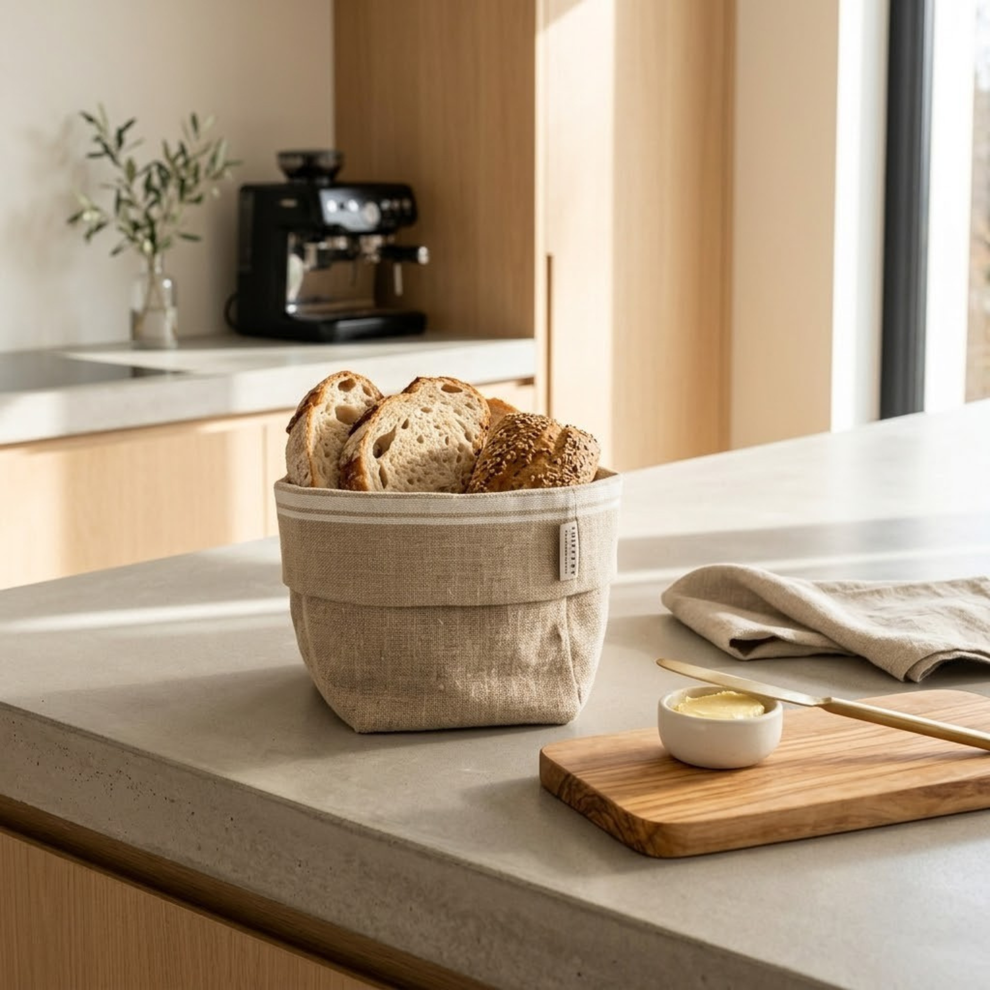 Thieffry White Monogramme Linen Bread Bag - French Dry Goods