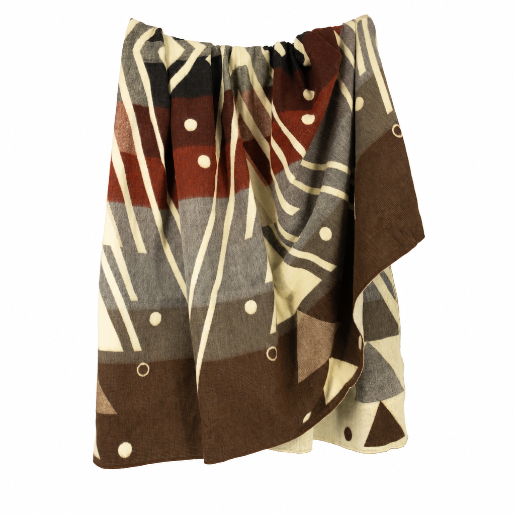 Chevron Gray, Brown, Red & Cream reversible handwoven alpaca throw blanket, Yachana Collection, made in Ecuador