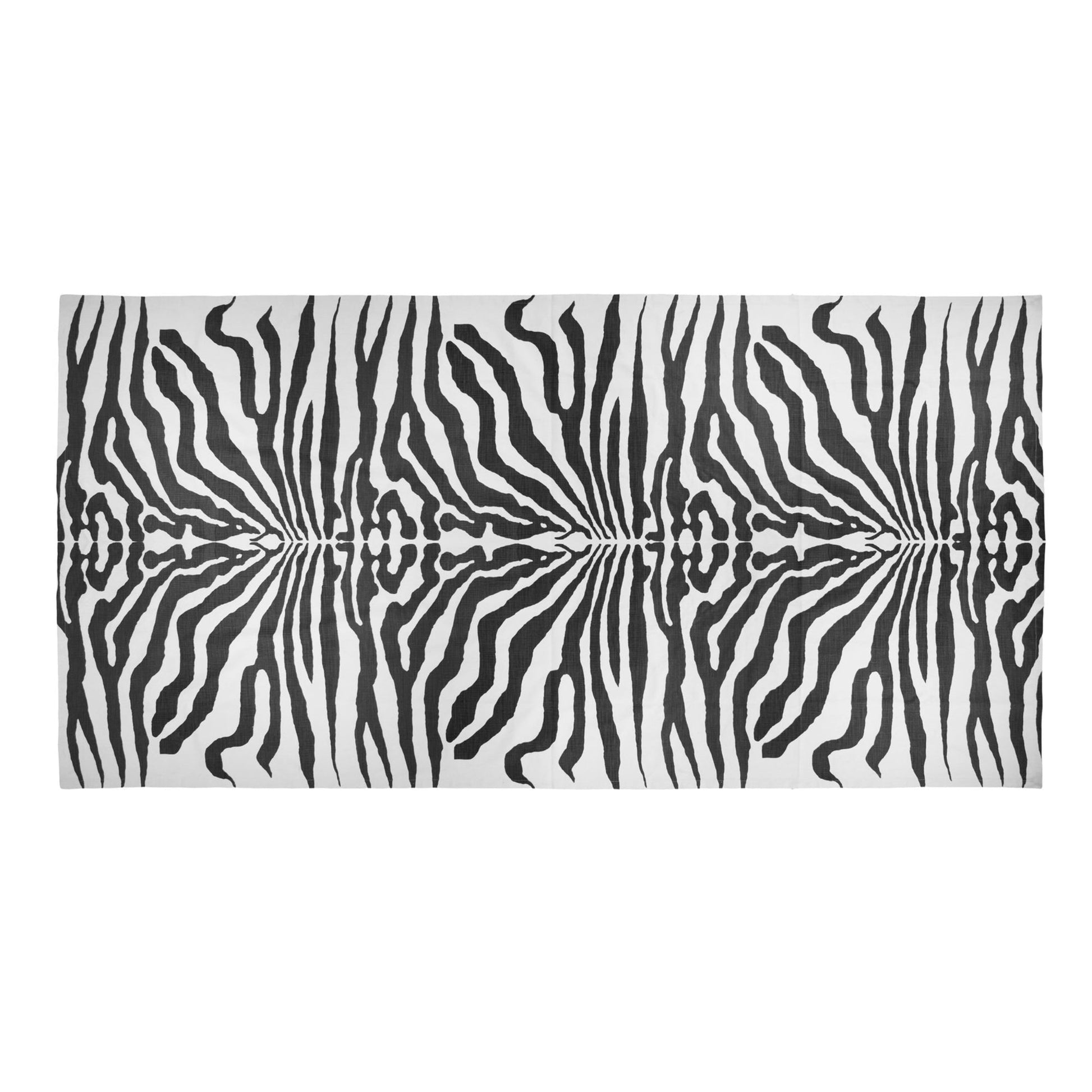 TC-4501B-60120_2|Overhead view of a rectangular zebra print table cloth with bold black and white stripes, isolated on white. Modern.