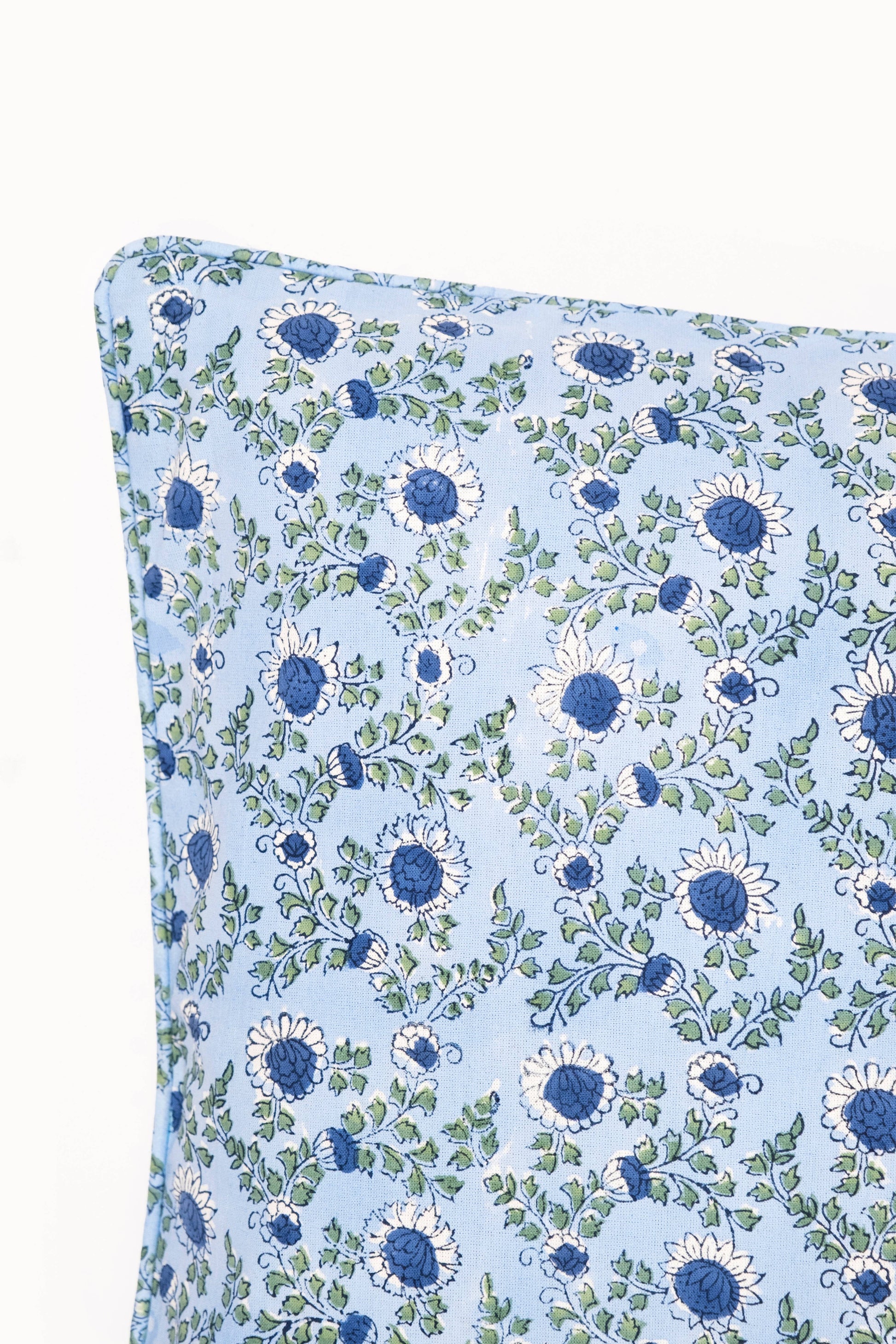 Parijat Ocean Blue Piped Blockprint Pillow Cover
