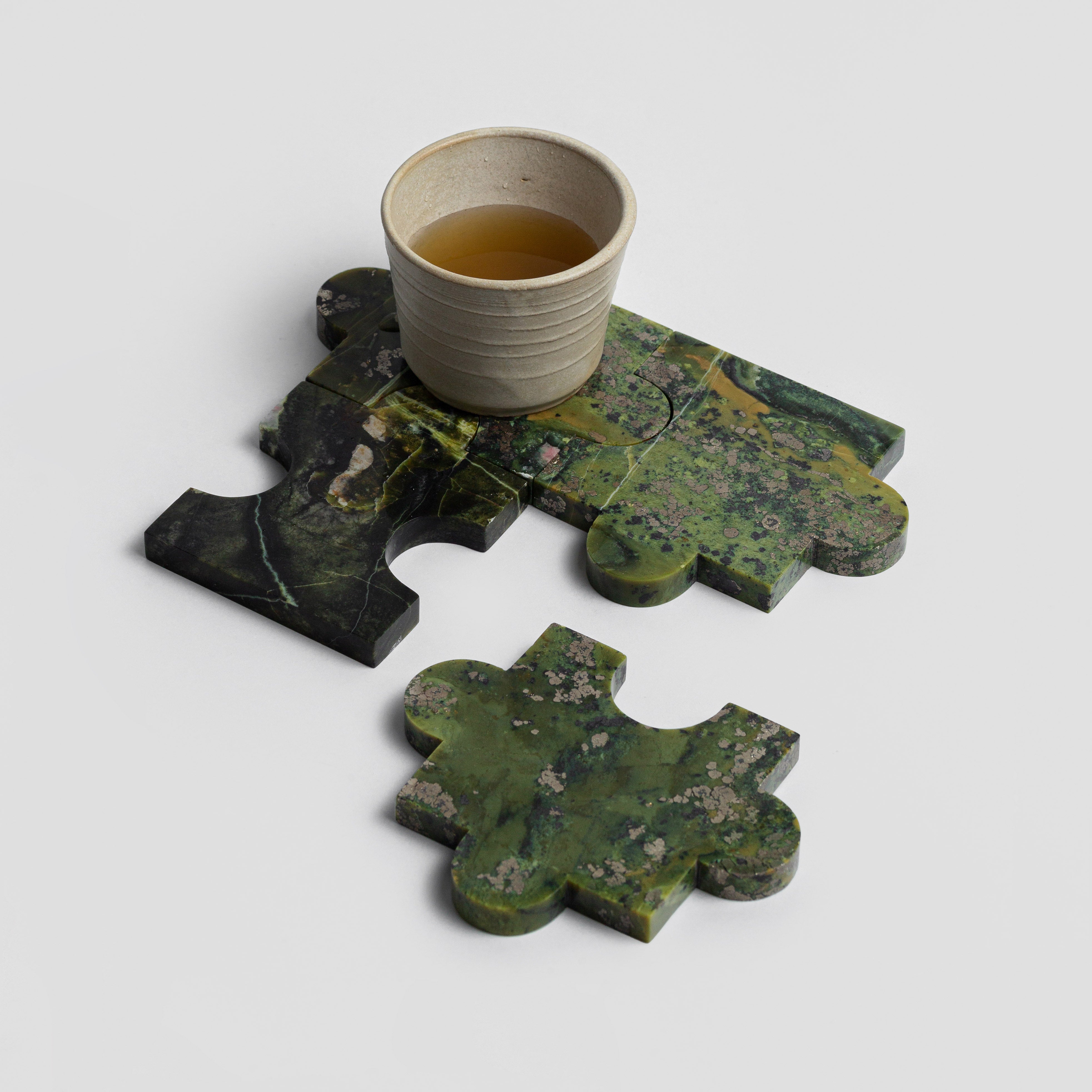 Gemstone puzzle piece coasters set of 4 serpentine