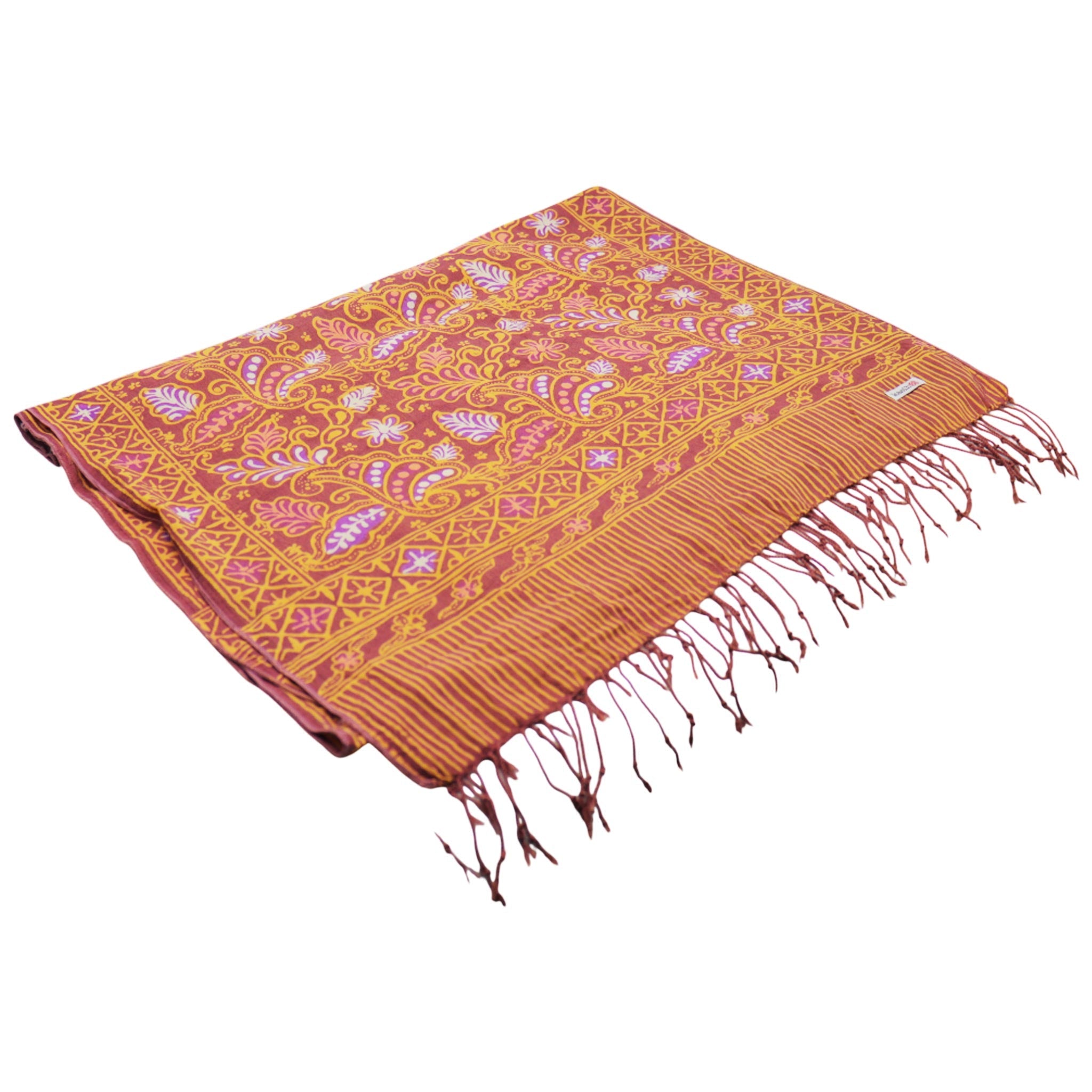 Handmade Batik Scarf, 100% Soft Cotton, Dusky Fern, Pink, Yellow, Peach