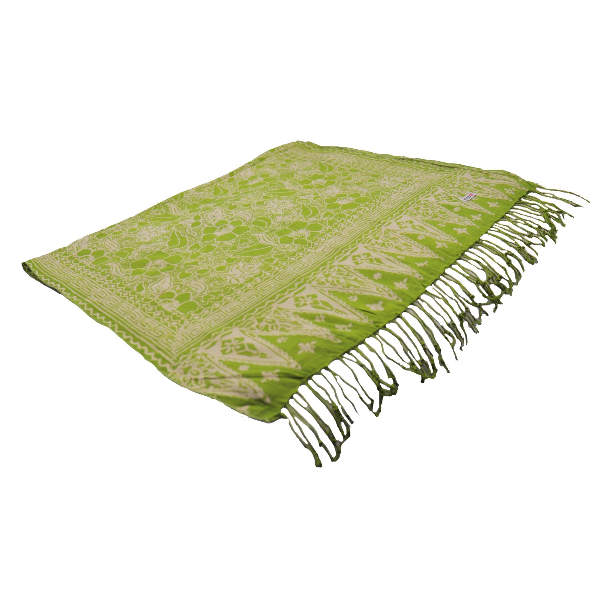Handmade Batik Scarf - 100% Soft Cotton - Spotted Flowers Green (SC0155-1)
