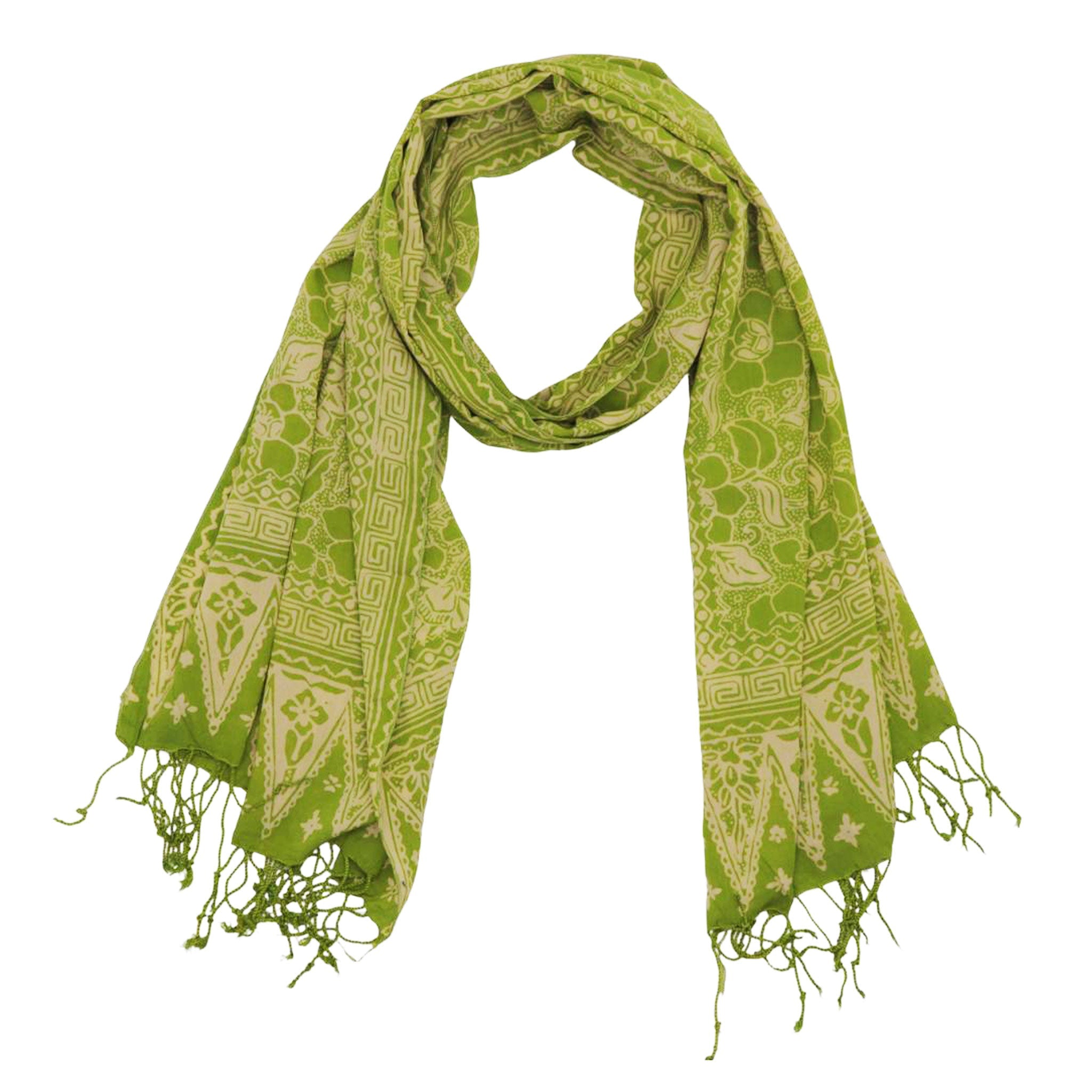 Handmade Batik Scarf - 100% Soft Cotton - Spotted Flowers Green (SC0155-1)